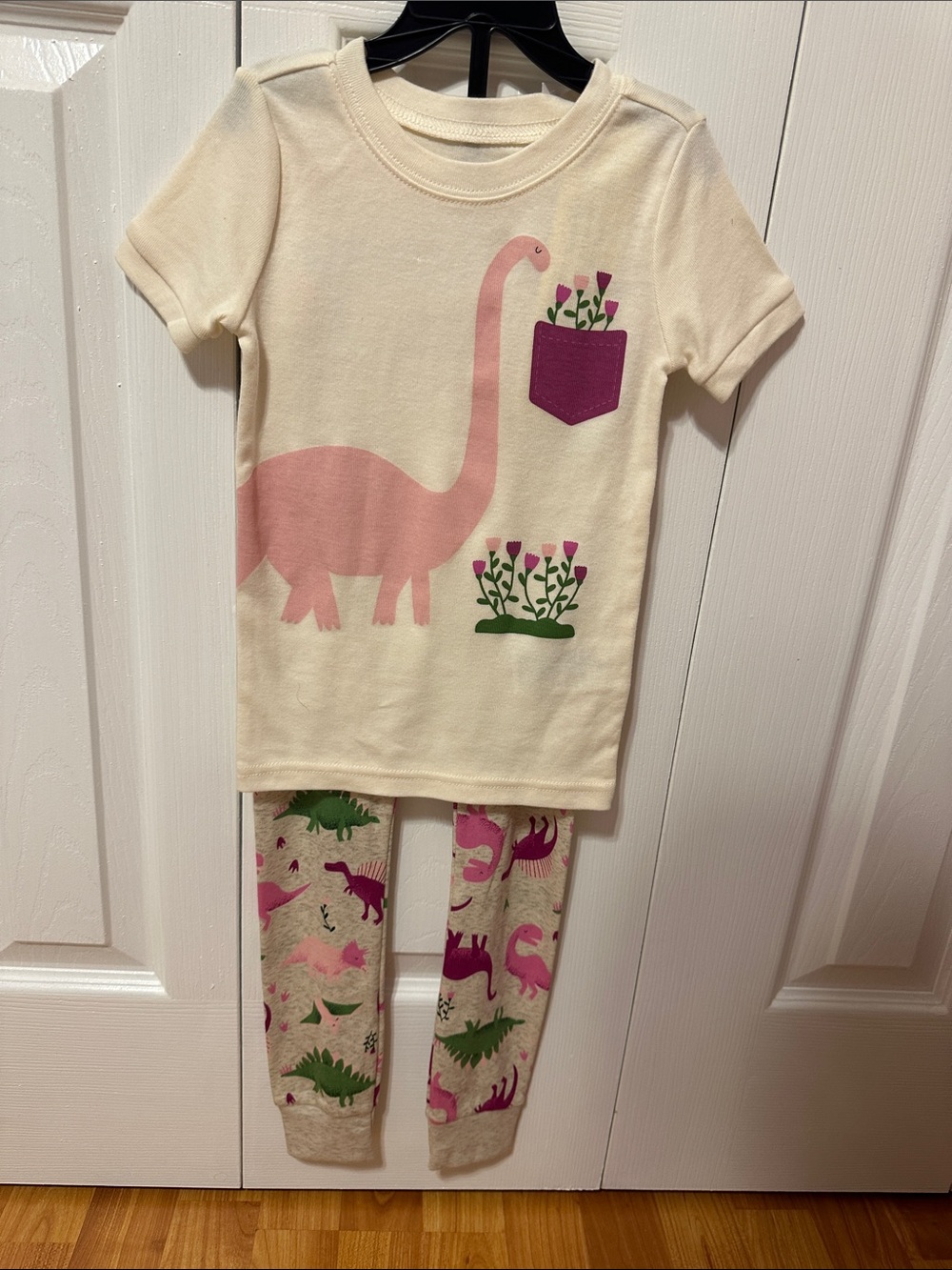 Old Navy Cream & Pink Dinosaur Girls Pajama Set